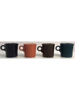 4 Fiesta Ware Coffee Cups O Ring Handle Homer Laughlin HLC Mugs USA Dark Colors